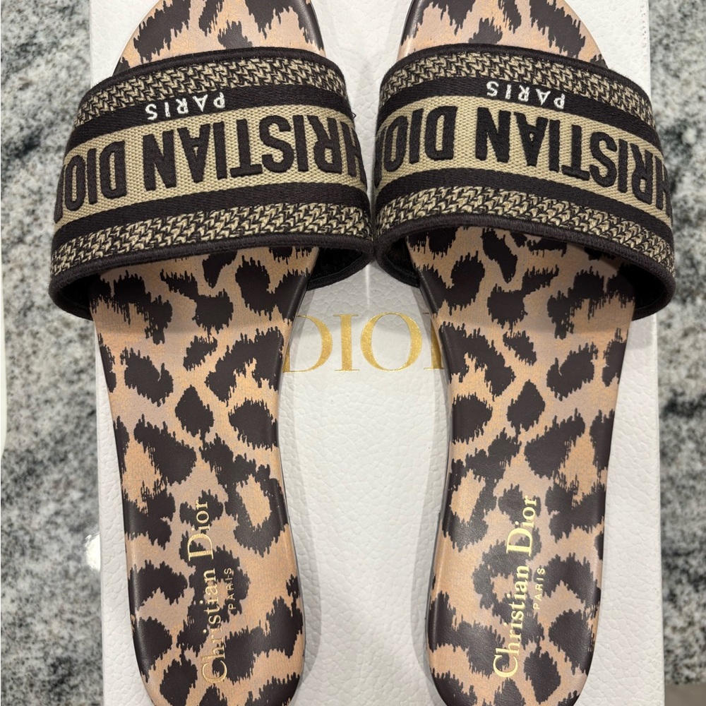 Dior Black and Brown Leopard Sandals